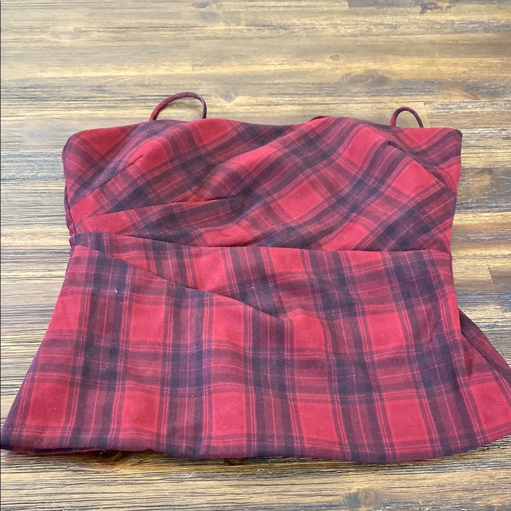 BCBG Red and Black Plaid Corset Top